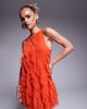 ASOS Petite ASOS DESIGN Petite asymmetric racer neckline ruffle mini dress in spicy red - 1