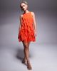 ASOS Petite ASOS DESIGN Petite asymmetric racer neckline ruffle mini dress in spicy red - 4