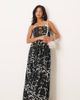 ASOS Petite ASOS DESIGN Petite bandeau lace-up maxi beach dress with linen in mono floral-Black - 1