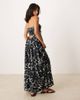 ASOS Petite ASOS DESIGN Petite bandeau lace-up maxi beach dress with linen in mono floral-Black - 4