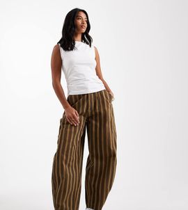 ASOS Petite ASOS DESIGN Petite barrel leg pants in washed stripe-Multi