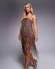 ASOS Petite ASOS DESIGN Petite beaded fringe mini cami dress in chocolate-Brown - 1