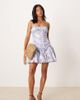 ASOS Petite ASOS DESIGN Petite cami ruched bust full skirt mini dress in blue floral print-Multi - 1