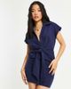 ASOS Petite ASOS DESIGN Petite collared wrap front mini dress with knot in navy - 1