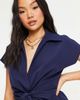 ASOS Petite ASOS DESIGN Petite collared wrap front mini dress with knot in navy - 3