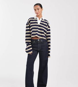 ASOS Petite ASOS DESIGN Petite comfort stretch straight leg jeans in rinse-Navy