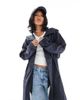 ASOS Petite ASOS DESIGN Petite contrast detail rubberized rain parka in navy - 1