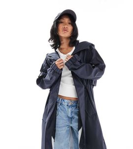 ASOS Petite ASOS DESIGN Petite contrast detail rubberized rain parka in navy