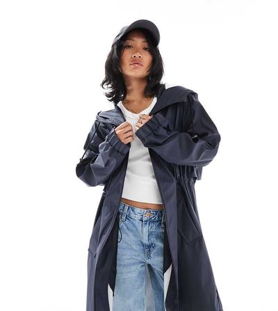 ASOS Petite ASOS DESIGN Petite contrast detail rubberized rain parka in navy