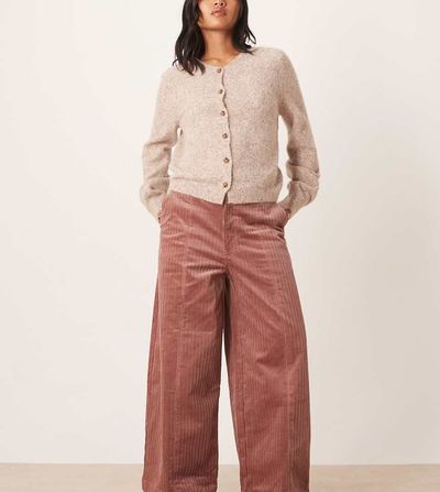ASOS Petite ASOS DESIGN Petite cord wide leg ankle grazer pants in rose-pink