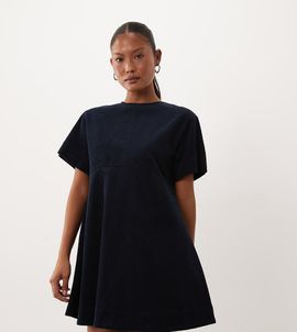 ASOS Petite ASOS DESIGN Petite corduroy t-shirt mini dress in navy