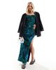 ASOS Petite ASOS DESIGN Petite corset drape bandeau maxi dress with side slit in green marble print-Multi - 2
