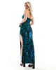 ASOS Petite ASOS DESIGN Petite corset drape bandeau maxi dress with side slit in green marble print-Multi - 3