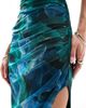 ASOS Petite ASOS DESIGN Petite corset drape bandeau maxi dress with side slit in green marble print-Multi - 4