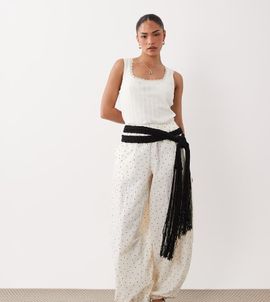 ASOS Petite ASOS DESIGN Petite cotton nylon blend pull on balloon pants in polka dot-Multi