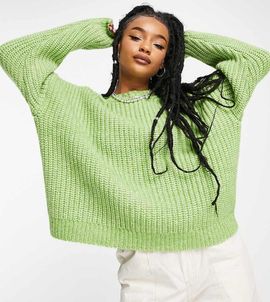 ASOS Petite ASOS DESIGN Petite crew neck chunky rib sweater in green