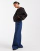 ASOS Petite ASOS DESIGN Petite cropped bubble hem nylon bomber jacket in chocolate-Navy - 3