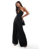 ASOS Petite ASOS DESIGN Petite cut out halter wide leg jumpsuit in black - 2