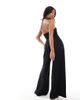 ASOS Petite ASOS DESIGN Petite cut out halter wide leg jumpsuit in black - 3