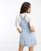 ASOS Petite ASOS DESIGN Petite denim pinny dress with button through in lightwash blue - 2