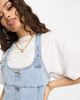 ASOS Petite ASOS DESIGN Petite denim pinny dress with button through in lightwash blue - 3