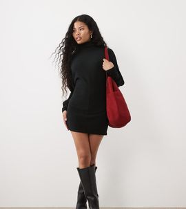 ASOS Petite ASOS DESIGN Petite drape batwing mini dress in black