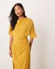 ASOS Petite ASOS DESIGN Petite dropped shoulders draped slinky midi dress in gold - 1