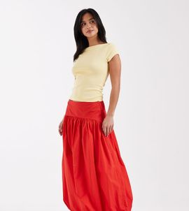 ASOS Petite ASOS DESIGN Petite dropped waist bubble maxi skirt in red