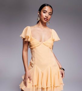 ASOS Petite ASOS DESIGN Petite dropped waist full skirt mini dress in pale orange
