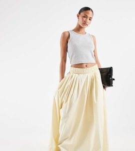 ASOS Petite ASOS DESIGN Petite elastic waist volume midaxi skirt in buttermilk-Yellow