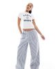 ASOS Petite ASOS DESIGN Petite exaggerated pull on wide leg pants in blue stripes-Multi - 1