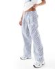 ASOS Petite ASOS DESIGN Petite exaggerated pull on wide leg pants in blue stripes-Multi - 2