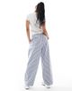 ASOS Petite ASOS DESIGN Petite exaggerated pull on wide leg pants in blue stripes-Multi - 4