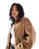 ASOS Petite ASOS DESIGN Petite faux suede bomber jacket in mocha-Brown - 1
