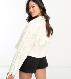 ASOS Petite ASOS DESIGN Petite festival fringe faux leather jacket in white