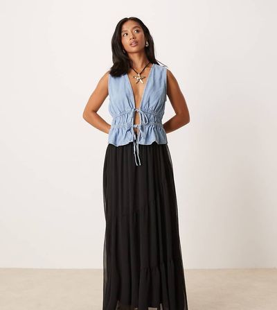 ASOS Petite ASOS DESIGN Petite floaty soft boho maxi skirt in black