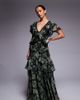 ASOS Petite ASOS DESIGN Petite full hem ruffle maxi dress with lace trim detailing and open back in green floral - 1