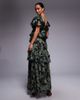ASOS Petite ASOS DESIGN Petite full hem ruffle maxi dress with lace trim detailing and open back in green floral - 2