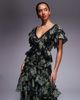 ASOS Petite ASOS DESIGN Petite full hem ruffle maxi dress with lace trim detailing and open back in green floral - 4