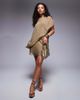 ASOS Petite ASOS DESIGN Petite high neck draped asymmetric mini dress with cut-out in taupe-Neutral - 2