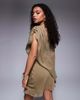 ASOS Petite ASOS DESIGN Petite high neck draped asymmetric mini dress with cut-out in taupe-Neutral - 3