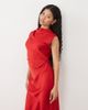ASOS Petite ASOS DESIGN Petite high neck pleated bodice midi dress in red - 1
