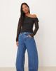 ASOS Petite ASOS DESIGN Petite high rise barrel leg jeans in mid blue - 1