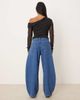 ASOS Petite ASOS DESIGN Petite high rise barrel leg jeans in mid blue - 3