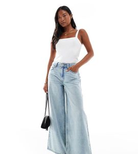 ASOS Petite ASOS DESIGN Petite high waist wide leg jeans in vintage wash-Blue