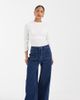 ASOS Petite ASOS DESIGN Petite high waist wide leg jeans with front pockets in dark wash blue-Navy - 1