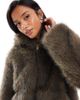 ASOS Petite ASOS DESIGN Petite hooded faux fur bomber coat in brown tip - 2