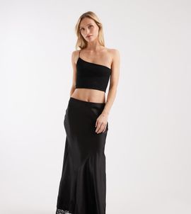 ASOS Petite ASOS DESIGN Petite lace hem fishtail maxi skirt in black