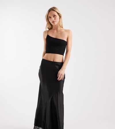 ASOS Petite ASOS DESIGN Petite lace hem fishtail maxi skirt in black