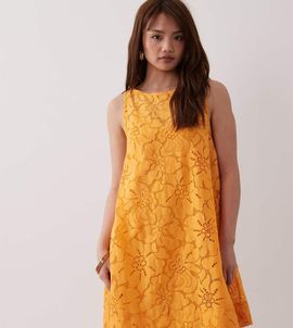 ASOS Petite ASOS DESIGN Petite lace mini shift dress in orange spritz